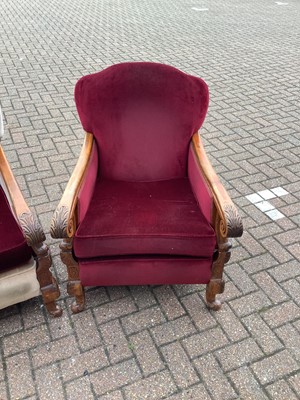 Lot 171 - 20th century three piece suite comprising settee and pair of armchairs