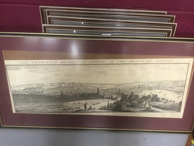 Lot 148 - Set of four prints of local interest - Henry Alken - The first steeplechase on record together with an Ipswich shipbuilding print and a prospect print of Ipswich after Buck
