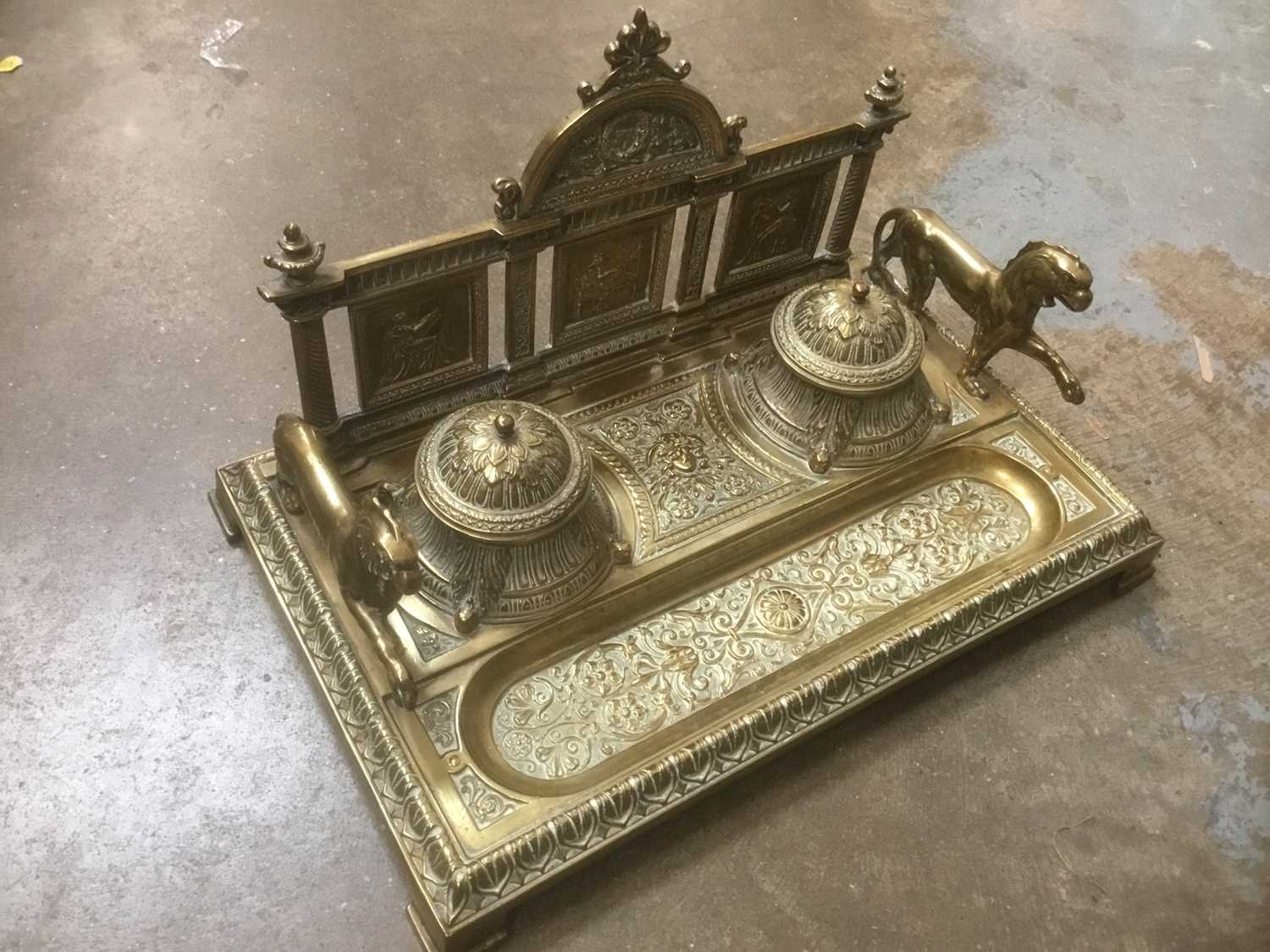 Lot 214 - Victorian brass inkstand