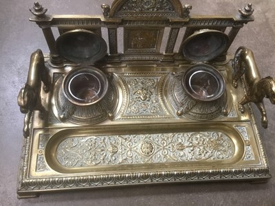 Lot 214 - Victorian brass inkstand