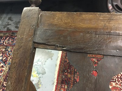 Lot 1519 - Pair of antique oak wainscot chairs, 17th century and later 
Provenance: removed from All Saints Church, Hitcham
