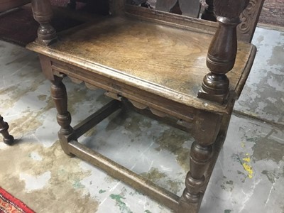 Lot 1519 - Pair of antique oak wainscot chairs, 17th century and later 
Provenance: removed from All Saints Church, Hitcham