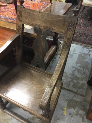 Lot 1519 - Pair of antique oak wainscot chairs, 17th century and later 
Provenance: removed from All Saints Church, Hitcham