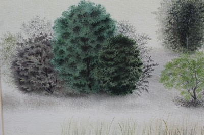 Lot 1278 - *Francis Plummer (1930-2019) watercolour - Trees, entitled 'Serried Ranks', initialled and dated '83, 28cm x 38cm, in glazed frame