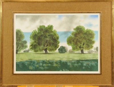 Lot 1274 - *Francis Plummer (1930-2019) watercolour - Field in Albion, 38cm x 55cm, in glazed gilt frame