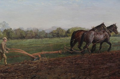 Lot 1210 - Frank Paton (1855-1909) oil on canvas - Autumn Ploughing, signed and dated 1890, 45cm x 75cm, in gilt frame  
Provenance: Burlington Paintings, London