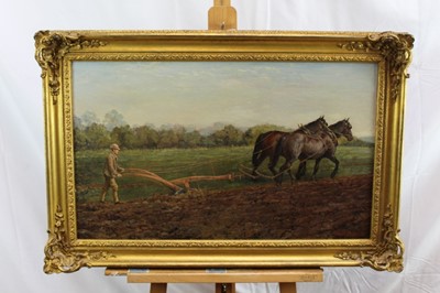 Lot 1210 - Frank Paton (1855-1909) oil on canvas - Autumn Ploughing, signed and dated 1890, 45cm x 75cm, in gilt frame  
Provenance: Burlington Paintings, London