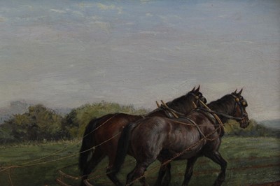 Lot 1210 - Frank Paton (1855-1909) oil on canvas - Autumn Ploughing, signed and dated 1890, 45cm x 75cm, in gilt frame  
Provenance: Burlington Paintings, London