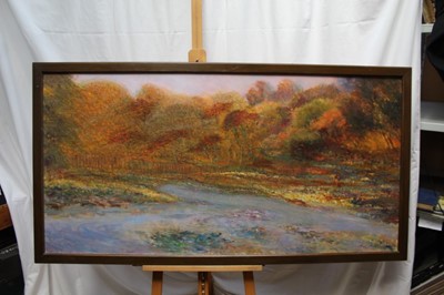 Lot 287 - Peter Jander (b.1954) oil on board - Extensive Landscape, signed, 74cm x 148cm, framed