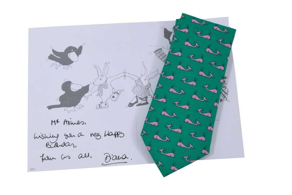 Lot 78 - HRH Princess Diana of Wales handwritten birthday card to "Mr Amies" and her present to him of a Hermes tie.