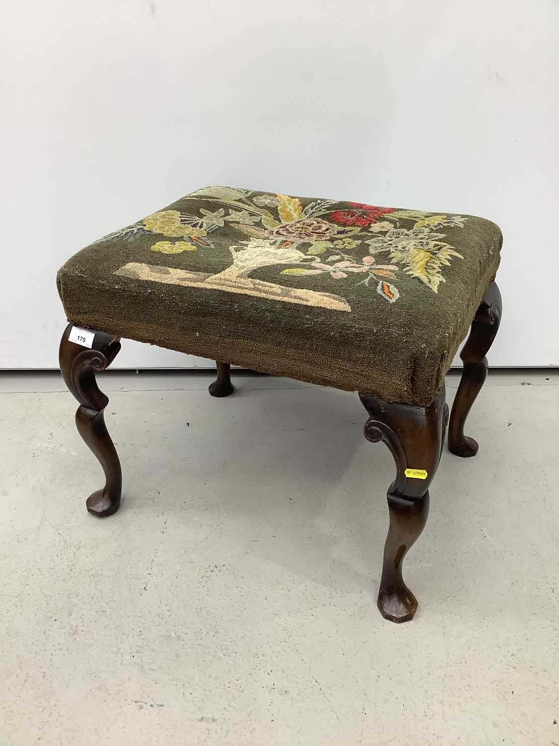 Lot 175 - Good quality mahogany stool with floral tapestry seat on shaped cabriole legs 52cm wide x 43cm deep x 46cm high