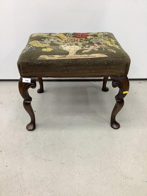 Lot 980 - Good quality mahogany stool with floral tapestry seat on shaped cabriole legs 52cm wide x 43cm deep x 46cm high