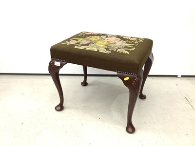 Lot 979 - Good quality mahogany stool with floral tapestry seat on cabriole legs with shell knees, 52cm wide x 40cm deep x 45cm high