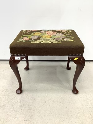 Lot 979 - Good quality mahogany stool with floral tapestry seat on cabriole legs with shell knees, 52cm wide x 40cm deep x 45cm high