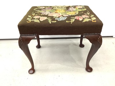 Lot 178 - Good quality mahogany stool with floral tapestry seat on cabriole legs with shell knees, 52cm wide x 40cm deep x 45cm high