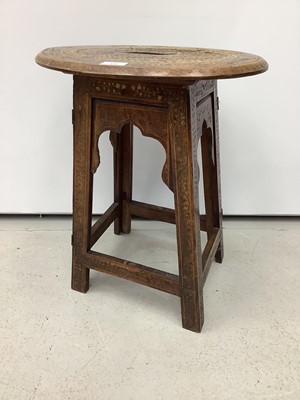 Lot 191 - Eastern folding occassional table with brass inlay