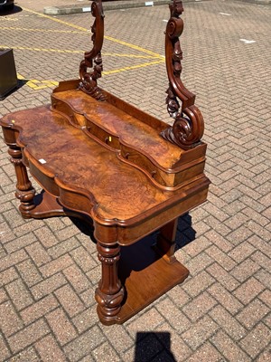 Lot 146 - Victorian figured walnut dressing table, with markers label to drawer