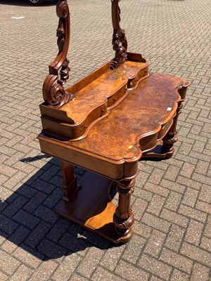 Lot 146 - Victorian figured walnut dressing table, with markers label to drawer
