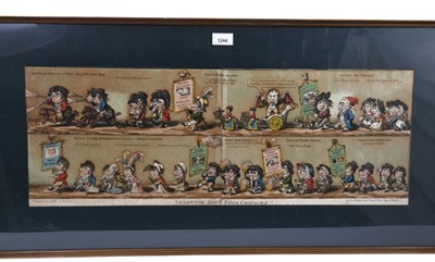 Lot 1244 - George Moutard Woodward (1760-1809), rare hand coloured etching - 'Lillipution  Joint Stock Companies!!', London published December 21st 1807 by Thomas Tegg, 26cm x 72cm, in glazed frame  NB: this...