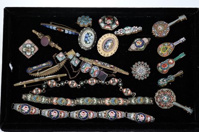 Lot 684 - Group of Italian micromosaic jewellery to include three bracelets, necklace, earrings and nineteen brooches various.