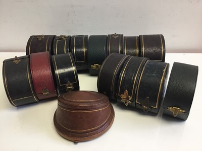 Lot 696 - Collection of fifteen Victorian and Edwardian leather jewellery boxes for bangles