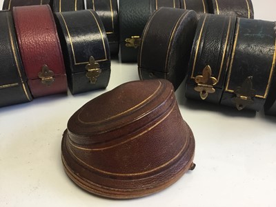 Lot 696 - Collection of fifteen Victorian and Edwardian leather jewellery boxes for bangles