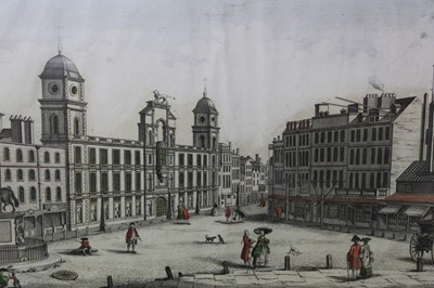 Lot 1251 - 18th century hand coloured Vue d'optique engraving - 'Vue de las Mason de Northumberland a Charing Cross de Londres', by Balthazar Leizelt of Augsburg, 29cm x 40cm, in glazed frame