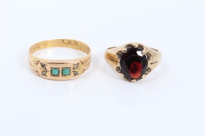 Lot 201 - 22ct gold turquoise two stone ring and 9ct gold oval garnet ring