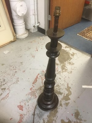 Lot 259 - 18th century oak torchère converted to a lamp