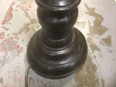 Lot 45 - 18th century oak torchère converted to a lamp