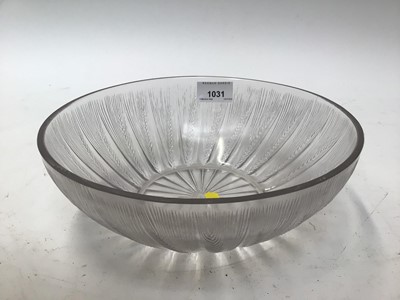 Lot 1031 - Good quality Lalique glass bowl, signed R. Lalique, France, 23.5cm diameter and one other green glass bowl decorated with fish, 25cm diameter (2)