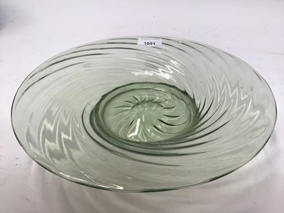 Lot 1051 - Collection of Whitefriars Sea Green glassware including large bowl, 29.5cm diameter, crimpled edge vases etc, plus similar glassware, 19 pieces