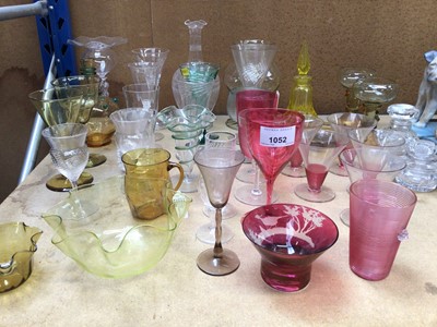 Lot 1052 - Collection of Whitefriars and other glassware including gold/amber items, Cranberry and clear glass, 38 pieces