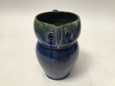 Lot 1054 - Bourne Denby blue and green glazed owl jug, 17cm high plus a seal and fish (3)