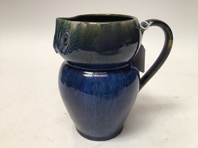 Lot 1054 - Bourne Denby blue and green glazed owl jug, 17cm high plus a seal and fish (3)