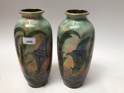 Lot 1055 - Pair of Royal Doulton Brangwyn Ware vases, 30cm high