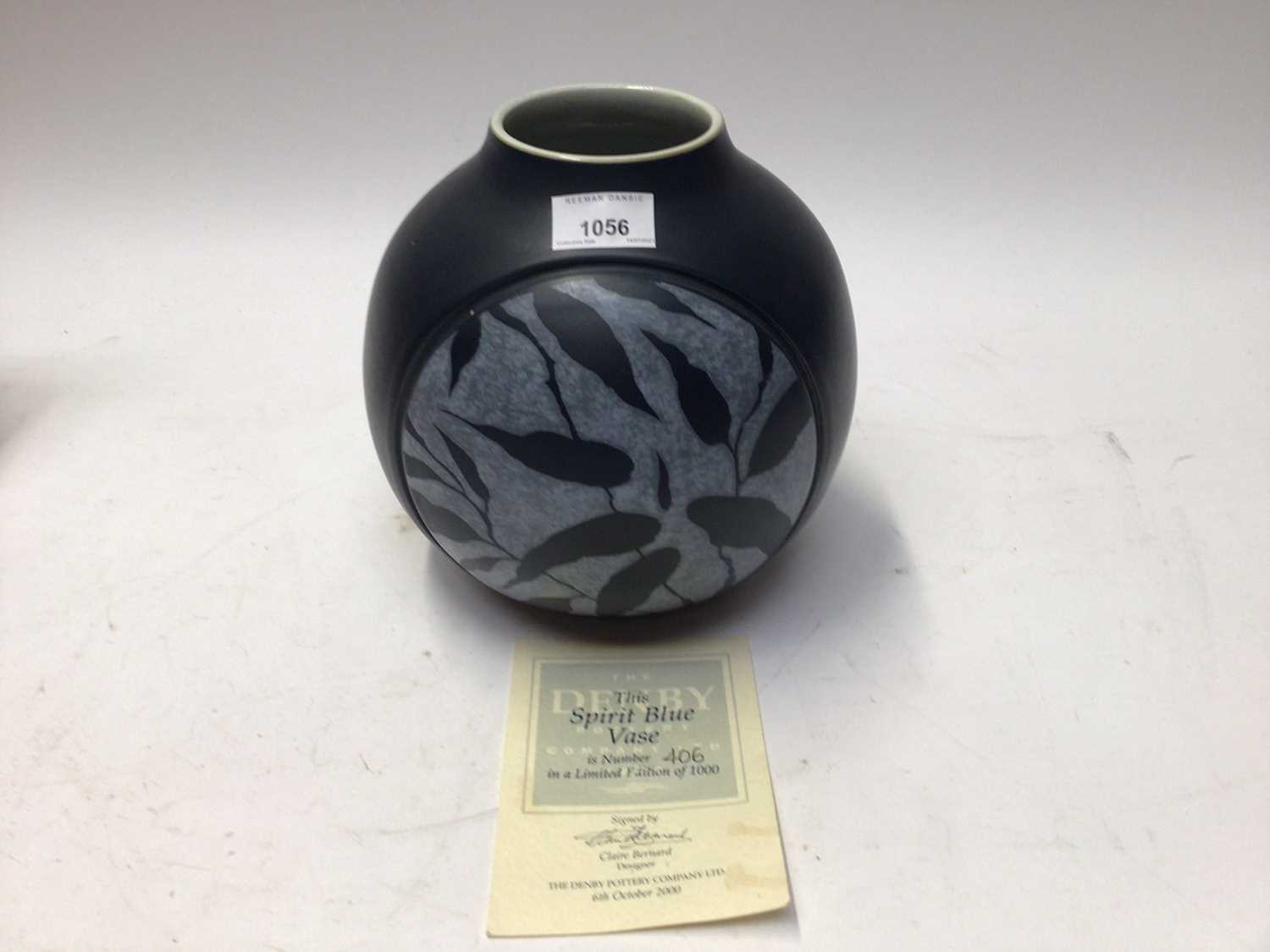 Lot 1056 - Denby limited edition Spirit Blue Vase, number 406 of 1000 with certificate, 22cm high and a Bourne Denby Sir Richard Arkwright Cromford jug, 20.5cm high (2)