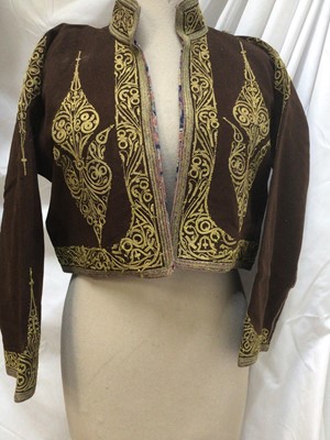 Lot 1970 - Ottoman wool cropped jacket with metallic thread embroidery and printed cotton lining, late c19th century