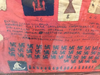 Lot 834 - Interesting Second World War pennant, a sovenir of The North African campaign, with Battle Honours named in ink, depictions of Swastikas and Artillery shells, together with a selection of British d...