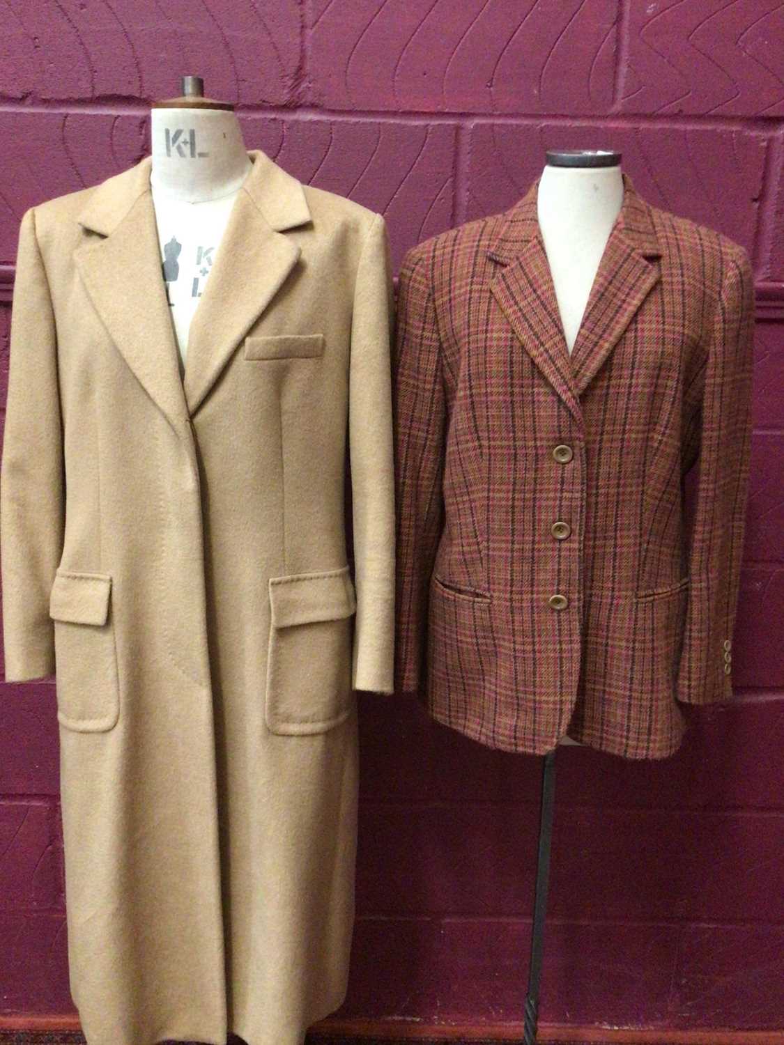 Lot 1972 - Ladies Camel coat by Max Mara with half belt and back vent and an Alpaca wool mix tweed jacket.