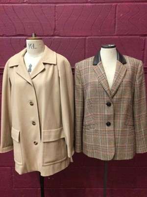 Lot 1973 - Ladies Aquascrutum Camel Cashmere and wool jacket size 12, Basler checked jacket plus two Donald Campbell Scottish tweed jackets.