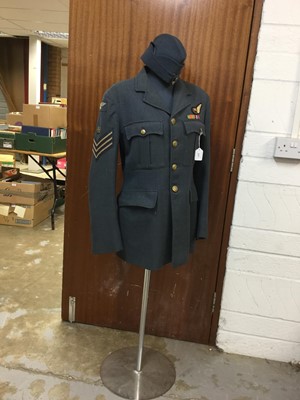 Lot 837 - Post Second World War Flight Sergeant's No.1 Home Dress Jacket with Air Gunner's badge and side cap named on interior to F/L. Heap (2)