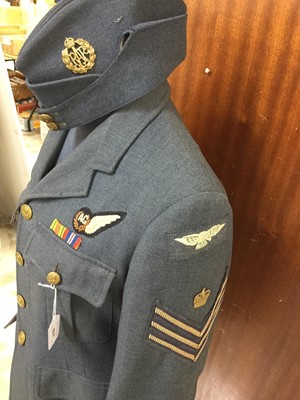 Lot 837 - Post Second World War Flight Sergeant's No.1 Home Dress Jacket with Air Gunner's badge and side cap named on interior to F/L. Heap (2)