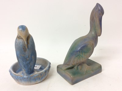 Lot 1061 - Two 1930s Denby Danesby Ware - bird at bird bath and heron, both by Donald Gilbert, 13.5cm and 17.5cm