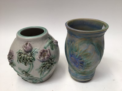 Lot 1062 - Two 1930s Denby Danesby Ware vases with floral decoration, 21cm and 18.5cm