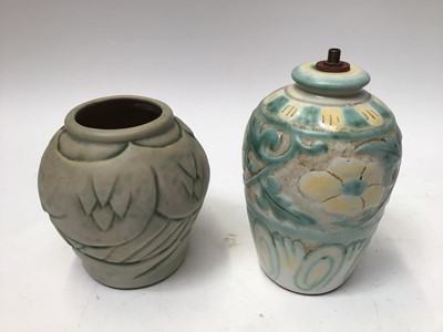 Lot 63 - 1930s Denby Danesby Ware lamp base with floral decoration, 20cm high and a Danesby Ware vase, 16cm high (2)