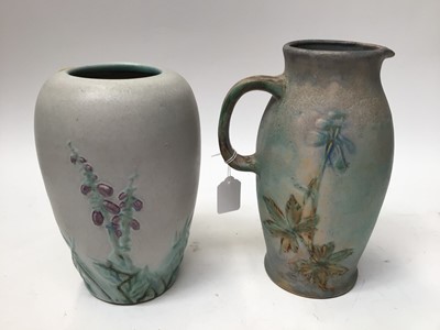 Lot 1064 - 1930s Denby Danesby Ware vase with floral decoration, 25cm high and a Danesby Ware jug, 27.5cm high (2)