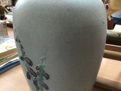 Lot 1064 - 1930s Denby Danesby Ware vase with floral decoration, 25cm high and a Danesby Ware jug, 27.5cm high (2)