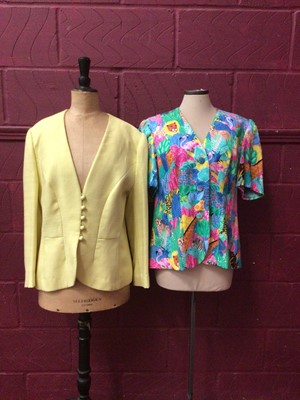 Lot 1980 - Beatrice von Tresckow velvet devore jacket with ruffles, devore velvet skirt suit by Donald Campbell, plus three more jackets by Donal Campbell.
