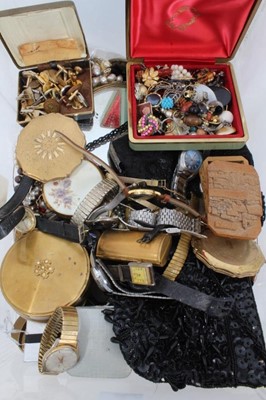 Lot 242 - Quantity vintage costume jewellery, wristwatches, powder compacts and bijouterie